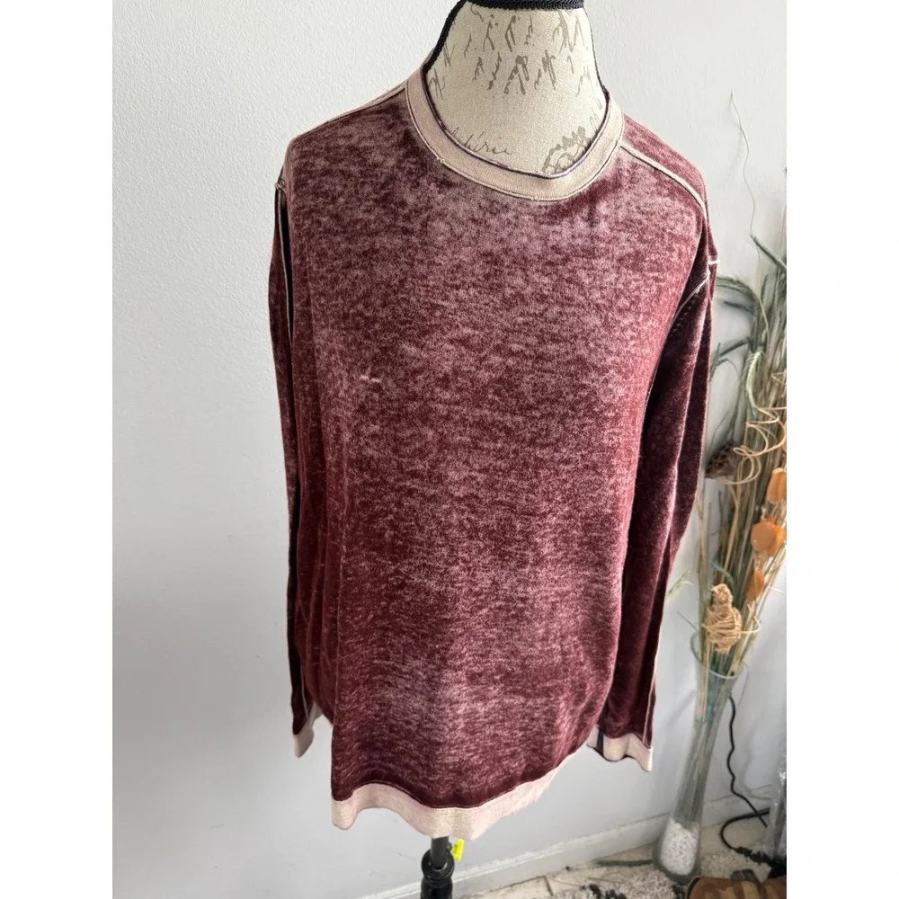 Tommy Bahama Jeans Mens XL Burgundy Acid Wash Cotton Knit Crewneck‎ Sweater